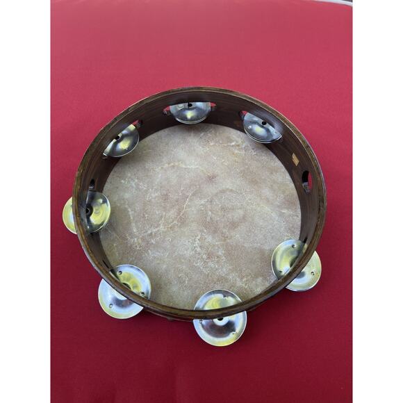 Vintage 8" Wooden Percussion Tambourine Single Row of Jingles Japan - Picture 2 of 4